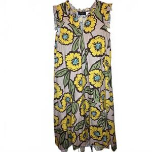 Chepe Italy Yellow Floral Maxi Dress Sz Large Cotton Summer